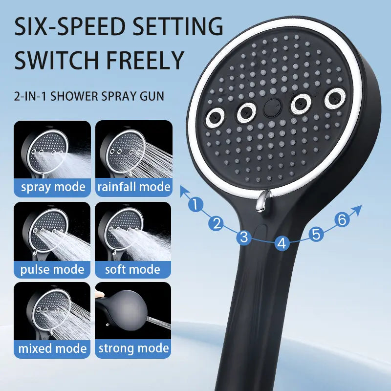 High-Pressure 6-Mode Handheld Shower Head - Rainfall & Massage Spray