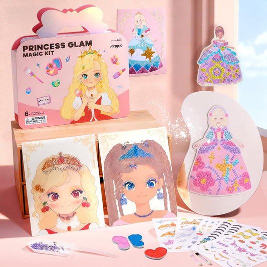 4-in-1 Princess Art & Craft Kit - Gem Painting, Makeup DIY, Foil Art & Sticker Book for Girls
